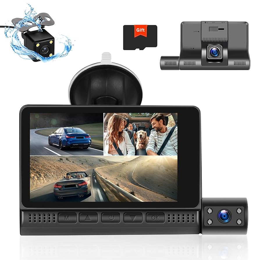 Cámara de Vehículo / 3 Cámaras Full HD / Cámara Delantera, Trasera y de Interior de tu Vehículo / Graba en Tiempo Real